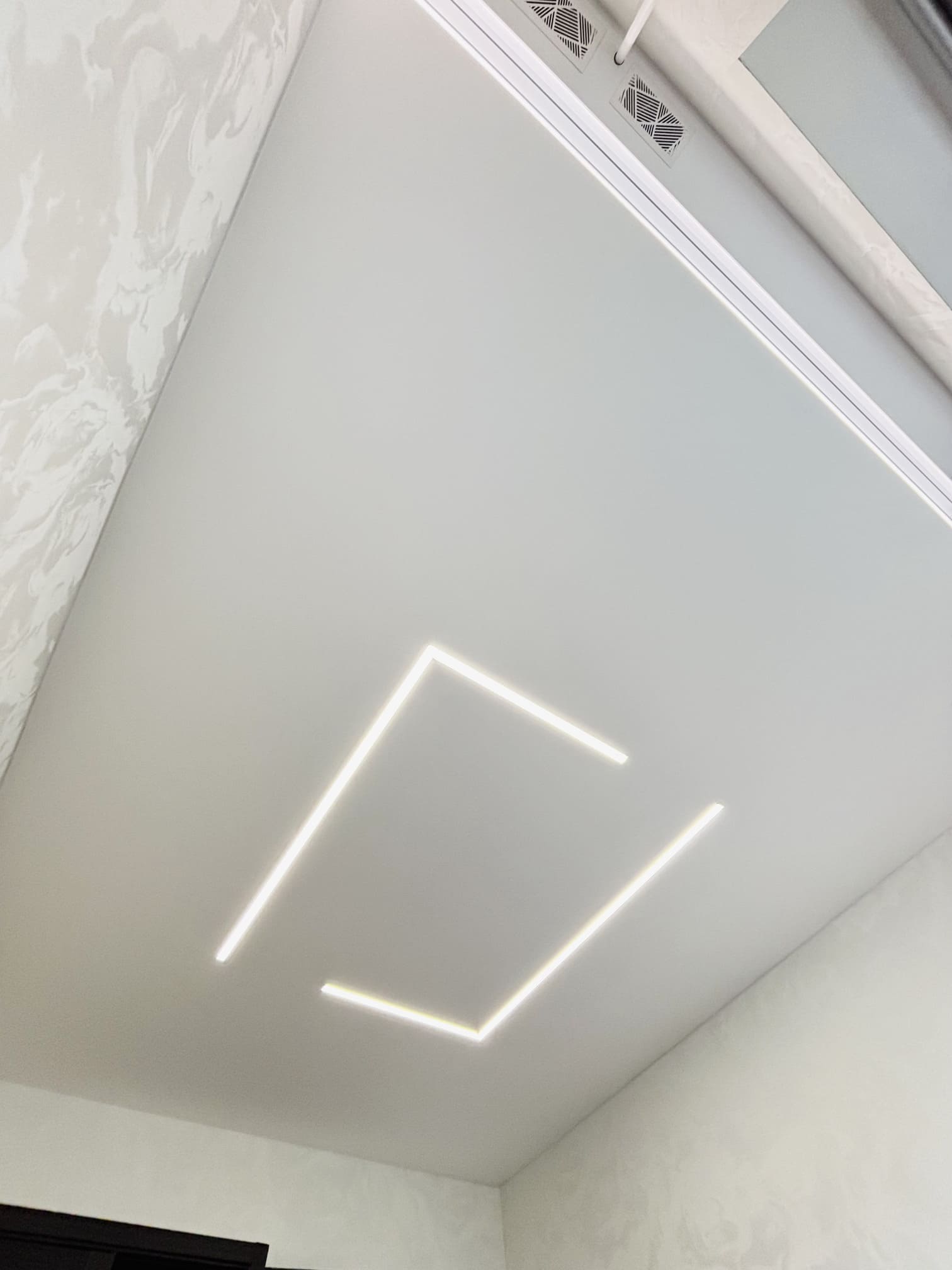 Одноуровневый натяжной потолок в зале